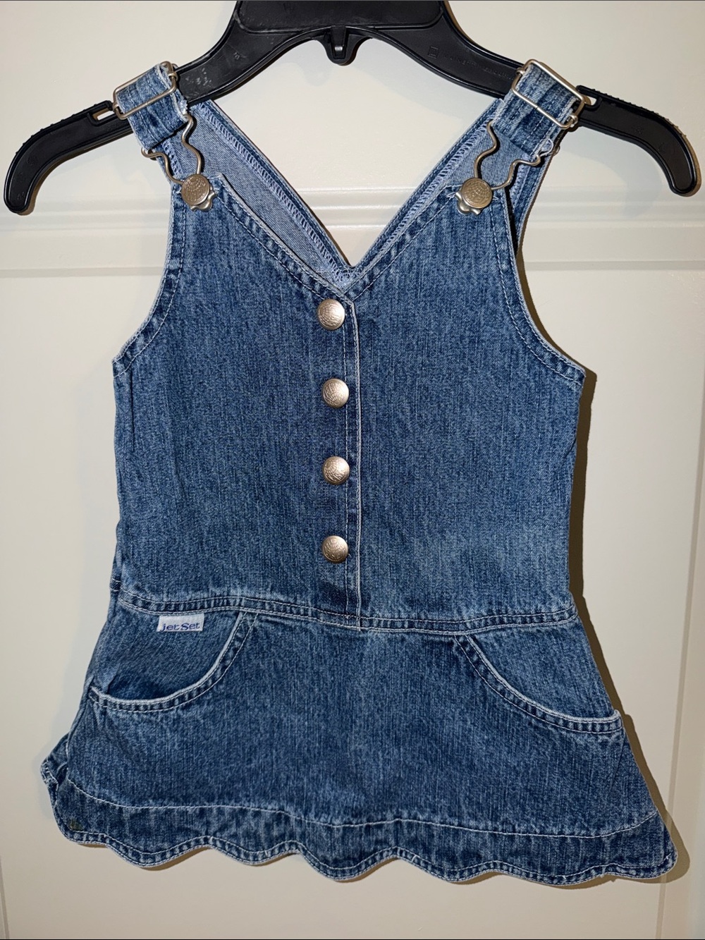 Vintage toddler overall Denim dress Y2K girls blue jean jetset dress w/ pockets